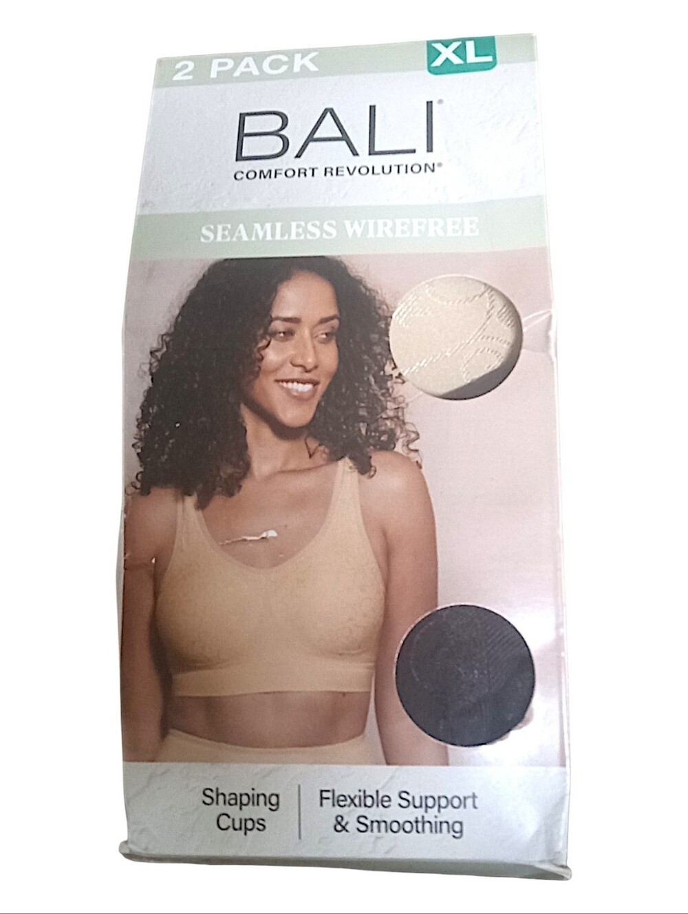 New Bali Seamless Wirefree Bra 2-Pack — Nude & Black Size XL
